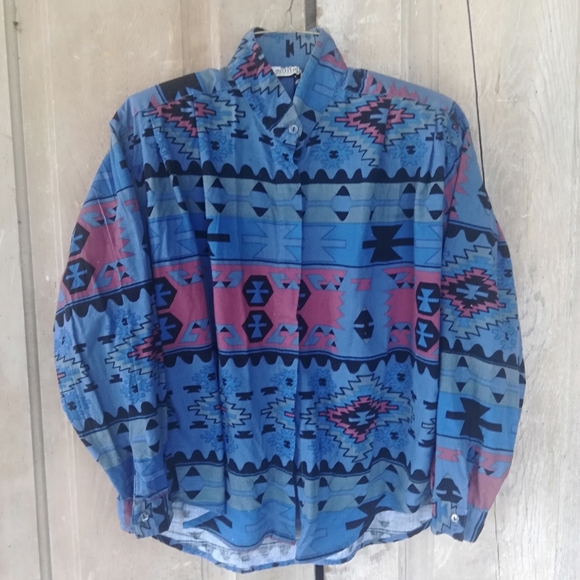 Vintage Blue Aztec Rodeo Shirt - Picture 3 of 7